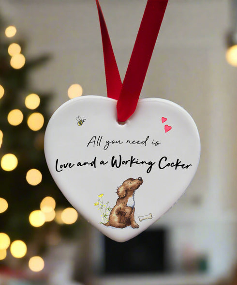 Love and a Cocker (Working) Ceramic Heart